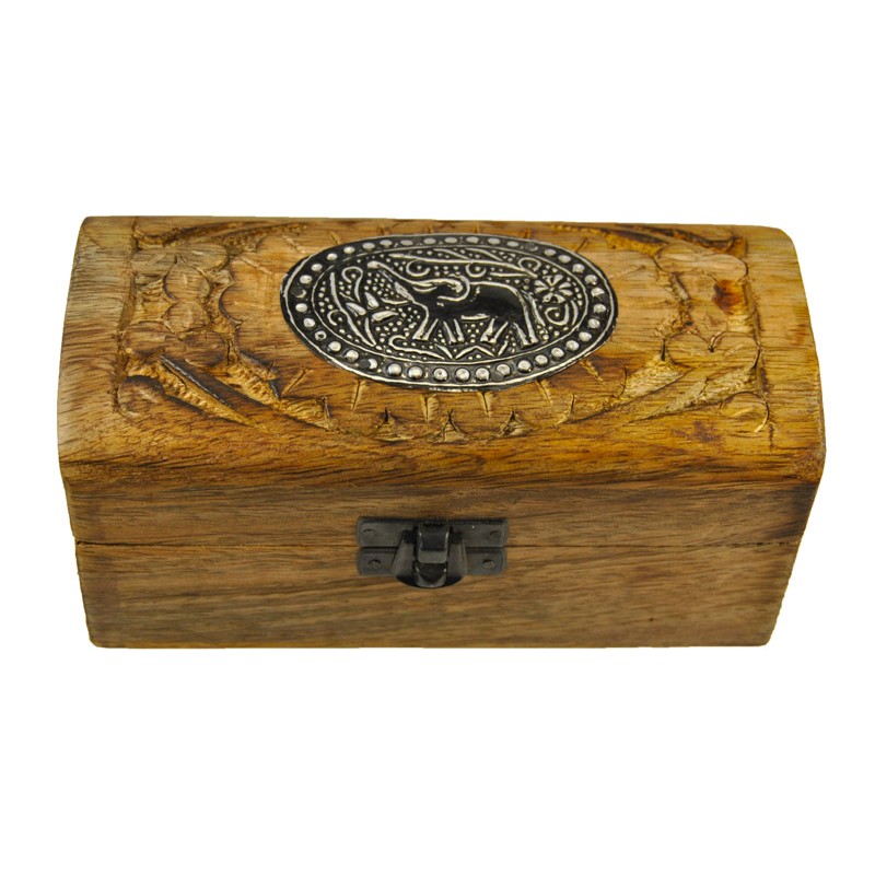 Boîte décorative en bois avec couvercle éléphant et détails dorés